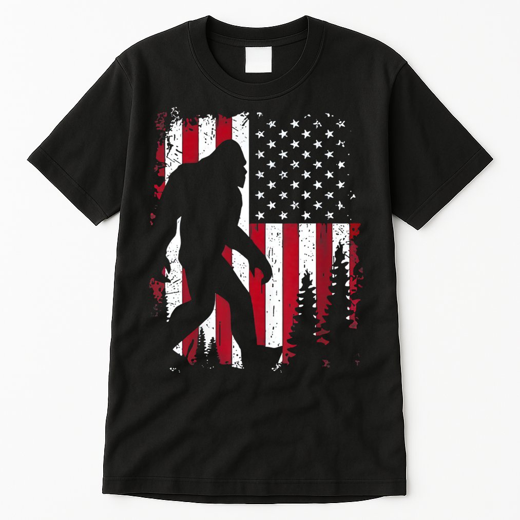 4th Of July Bigfoot Sasquatch American Flag Patriotic Tall T-Shirt