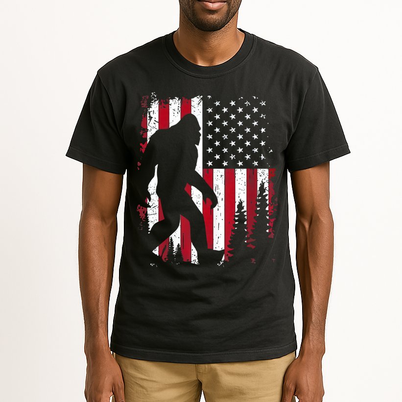 4th Of July Bigfoot Sasquatch American Flag Patriotic Tall T-Shirt