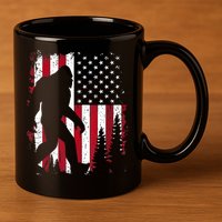 4th Of July Bigfoot Sasquatch American Flag Patriotic 11oz C Handle Ceramic Mug