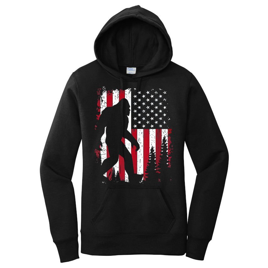 4th Of July Bigfoot Sasquatch American Flag Patriotic Women's Pullover Hoodie