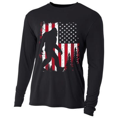 4th Of July Bigfoot Sasquatch American Flag Patriotic Cooling Performance Long Sleeve Crew