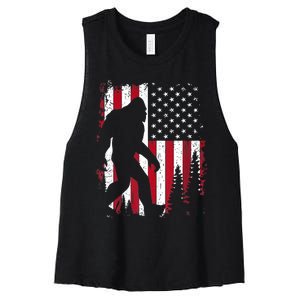 4th Of July Bigfoot Sasquatch American Flag Patriotic Women's Racerback Cropped Tank