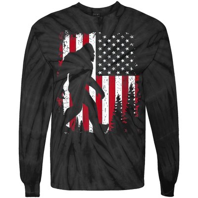 4th Of July Bigfoot Sasquatch American Flag Patriotic Tie-Dye Long Sleeve Shirt