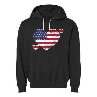 4th Of July American Heart Flag Garment-Dyed Fleece Hoodie