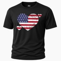 4th Of July American Heart Flag Cooling Performance Crew T-Shirt
