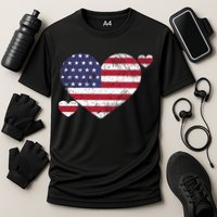 4th Of July American Heart Flag Cooling Performance Crew T-Shirt