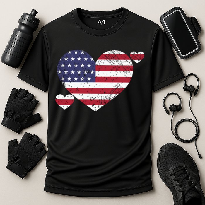 4th Of July American Heart Flag Cooling Performance Crew T-Shirt
