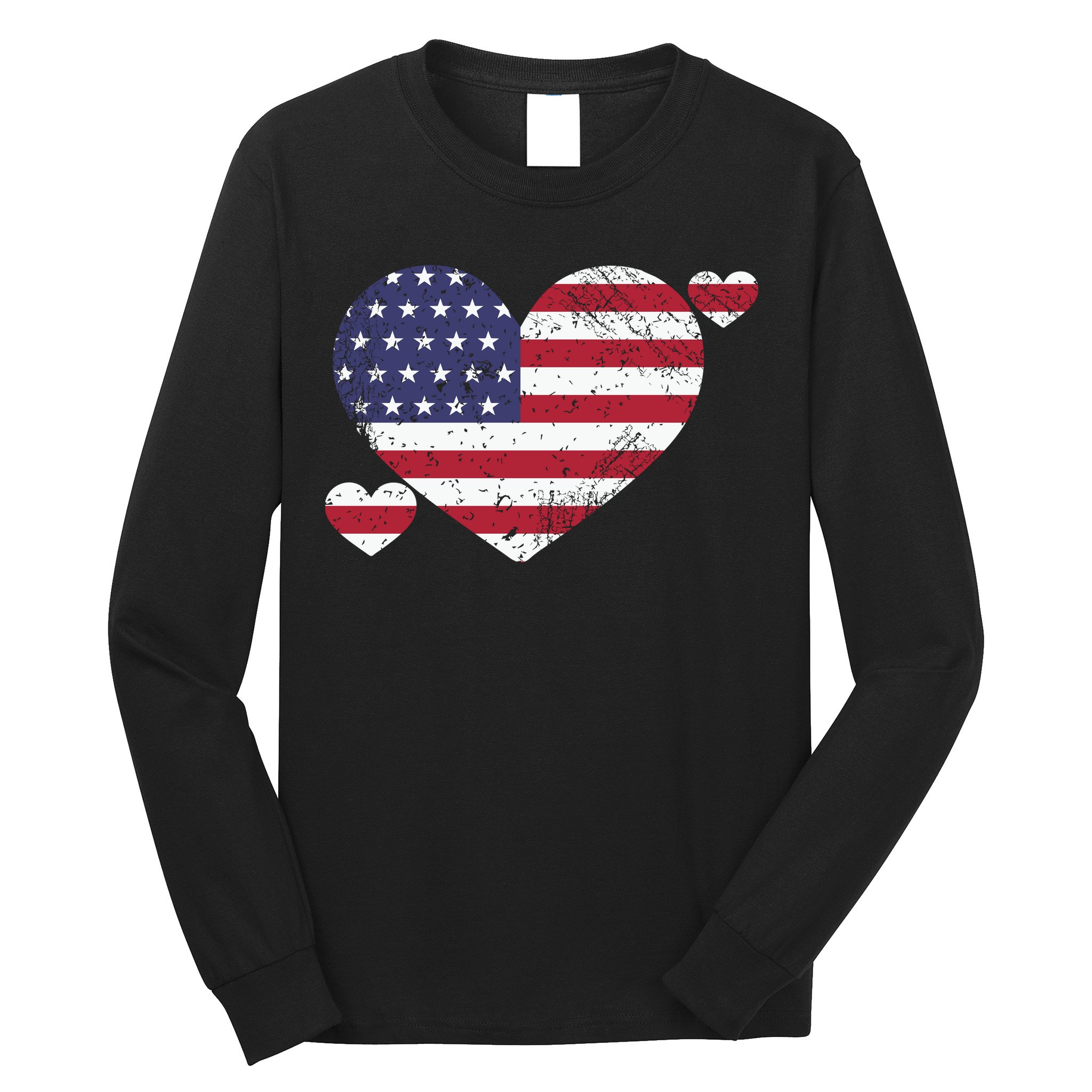 4th Of July American Heart Flag Long Sleeve Shirt