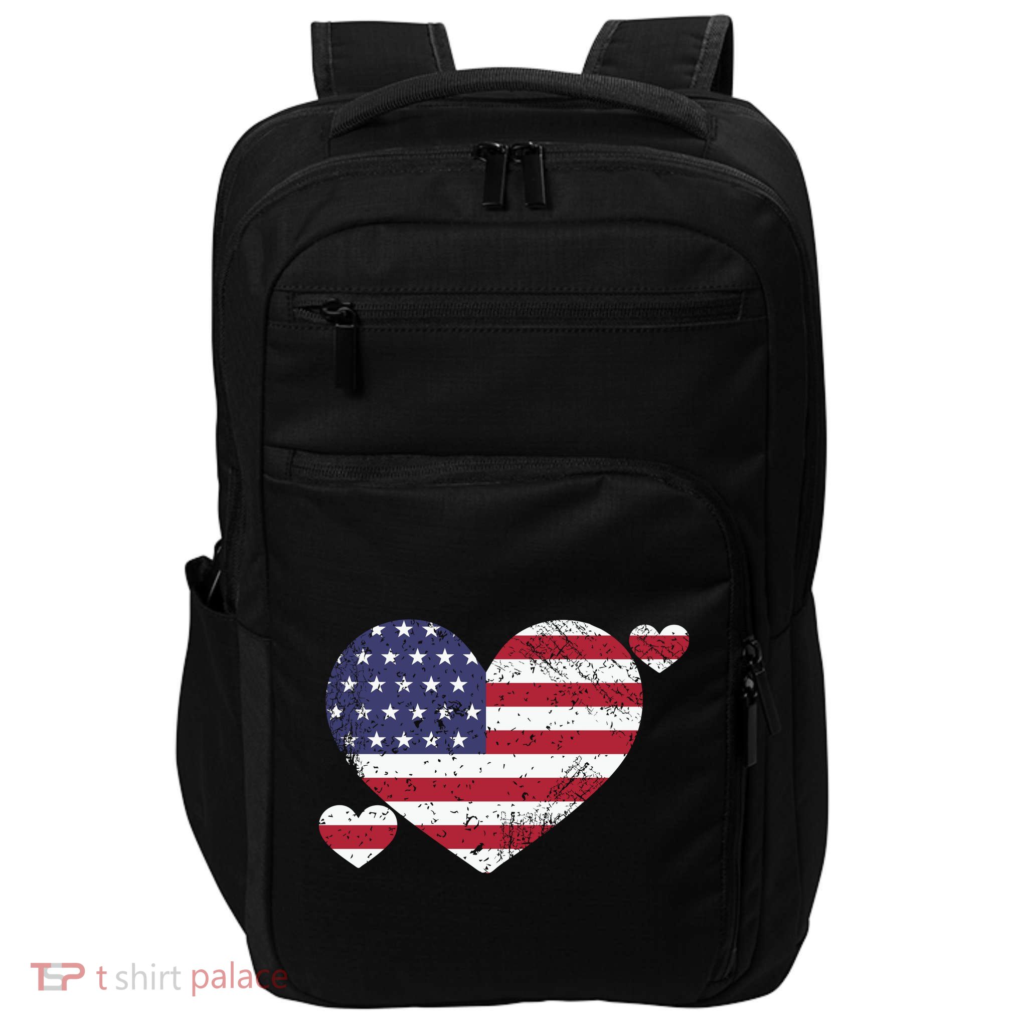 4th Of July American Heart Flag Impact Tech Backpack
