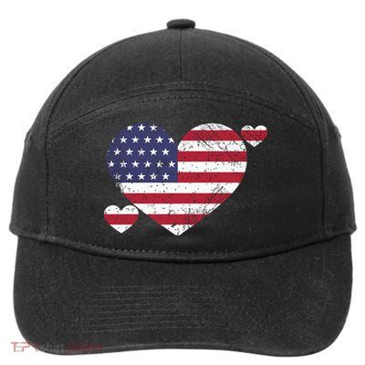 4th Of July American Heart Flag 7-Panel Snapback Hat