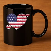 4th Of July American Heart Flag 11oz C Handle Ceramic Mug