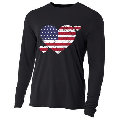 4th Of July American Heart Flag Cooling Performance Long Sleeve Crew