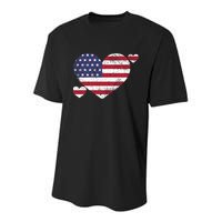 4th Of July American Heart Flag Youth Performance Sprint T-Shirt