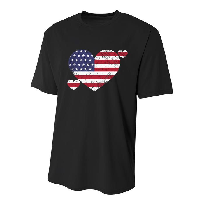 4th Of July American Heart Flag Youth Performance Sprint T-Shirt