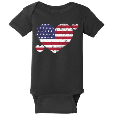 4th Of July American Heart Flag Baby Bodysuit
