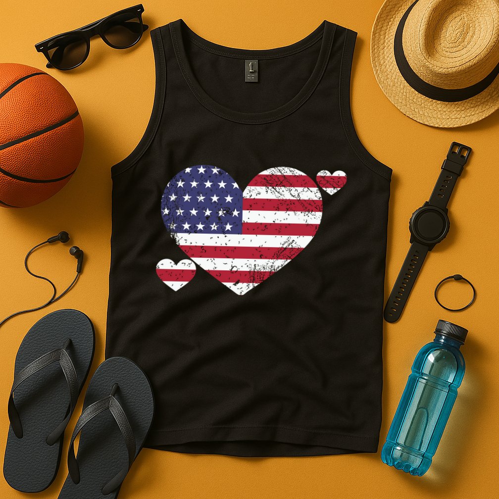 4th Of July American Heart Flag Tank Top