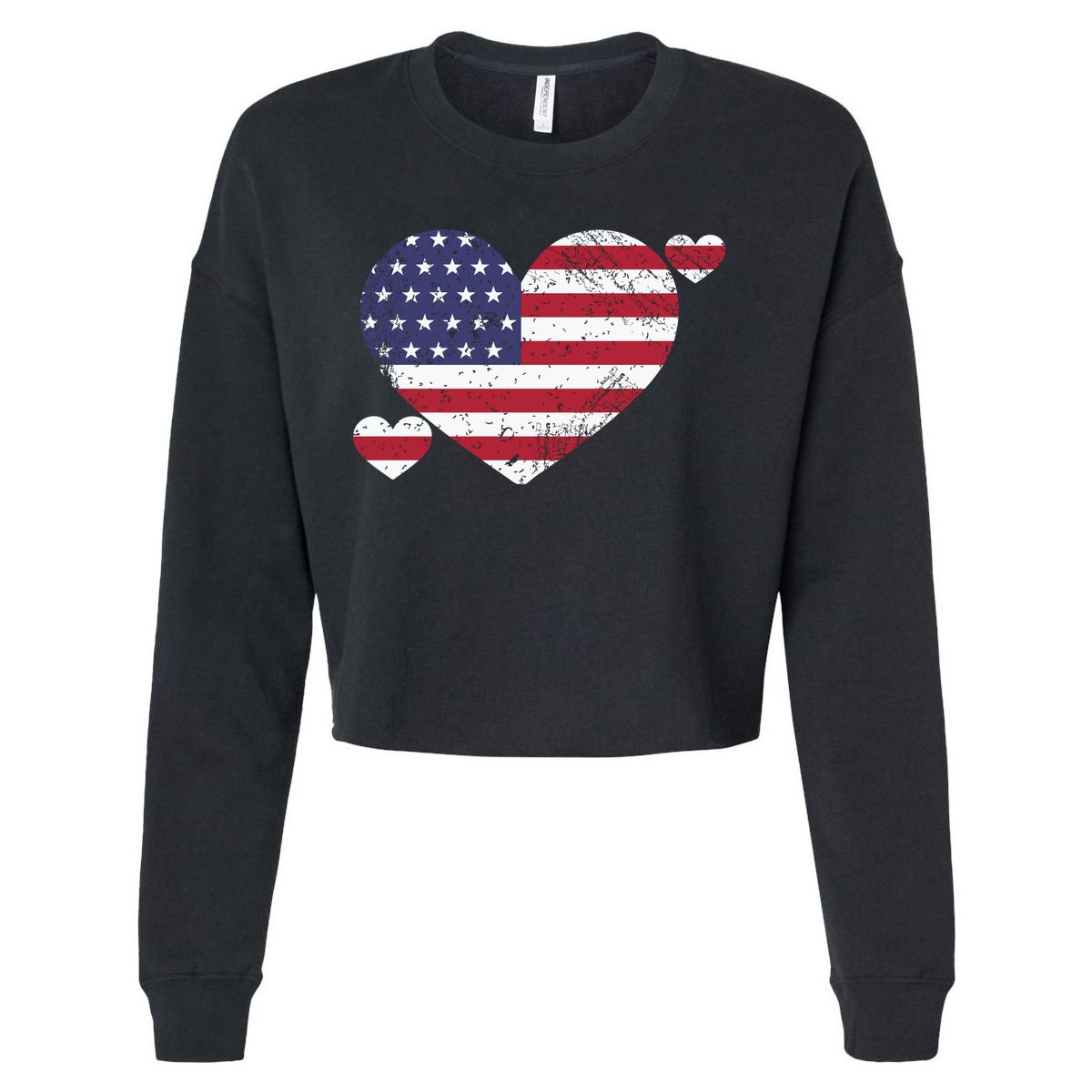 4th Of July American Heart Flag Cropped Pullover Crew