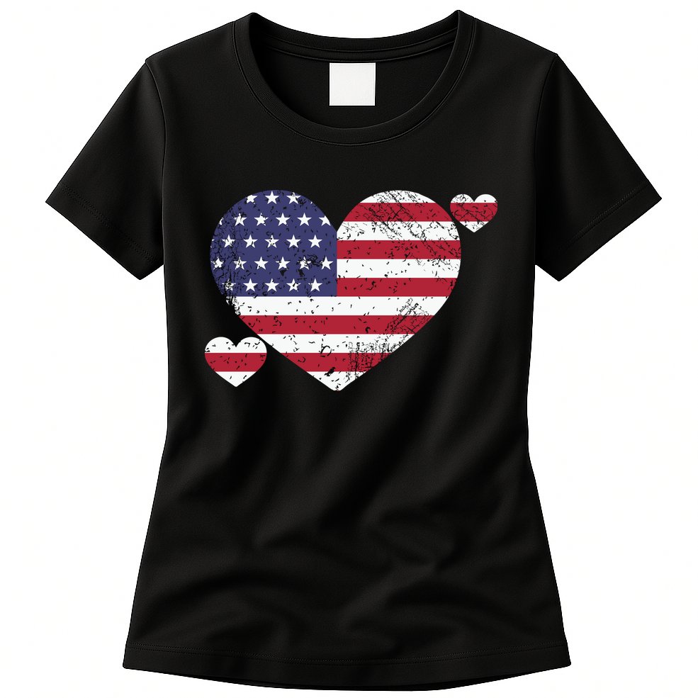 4th Of July American Heart Flag Womens T-Shirt