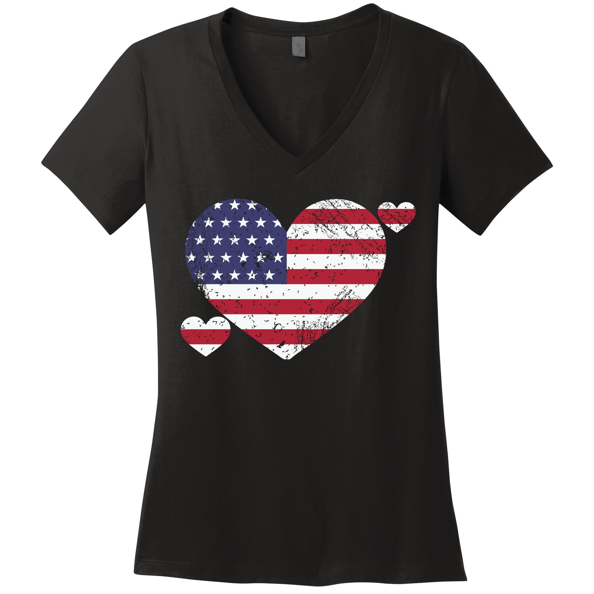 4th Of July American Heart Flag Women's V-Neck T-Shirt