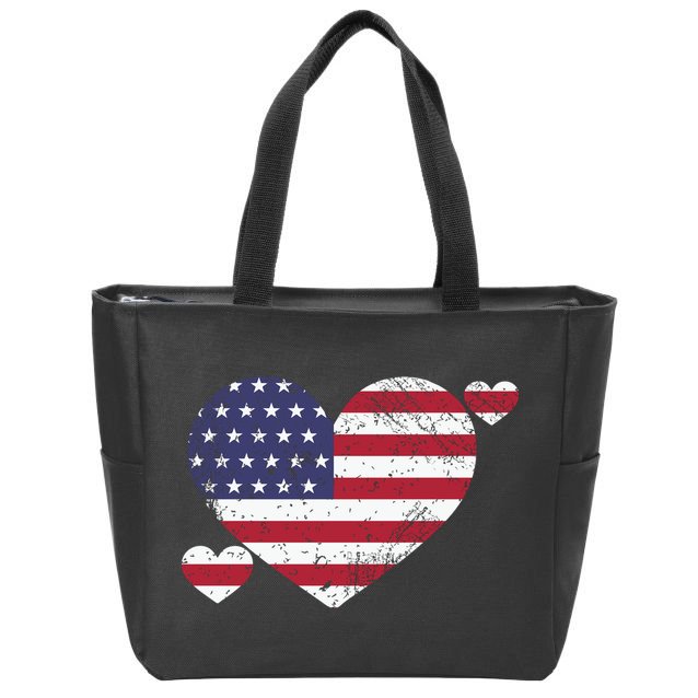 4th Of July American Heart Flag Zip Tote Bag