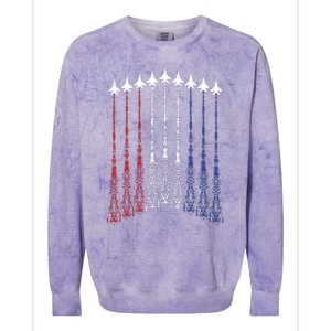 4th Of July Fighter Jet Airplane Red White Blue In The Sky Colorblast Crewneck Sweatshirt