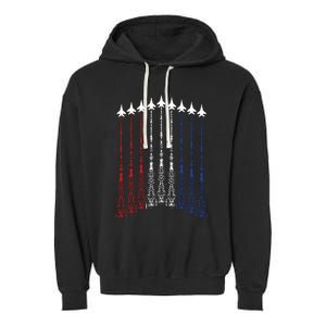 4th Of July Fighter Jet Airplane Red White Blue In The Sky Garment-Dyed Fleece Hoodie