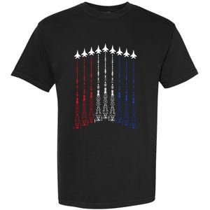 4th Of July Fighter Jet Airplane Red White Blue In The Sky Garment-Dyed Heavyweight T-Shirt