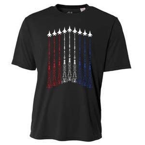 4th Of July Fighter Jet Airplane Red White Blue In The Sky Cooling Performance Crew T-Shirt