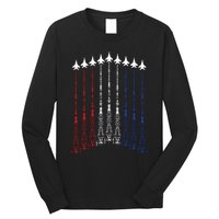 4th Of July Fighter Jet Airplane Red White Blue In The Sky Long Sleeve Shirt