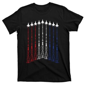 4th Of July Fighter Jet Airplane Red White Blue In The Sky T-Shirt