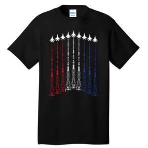 4th Of July Fighter Jet Airplane Red White Blue In The Sky Tall T-Shirt