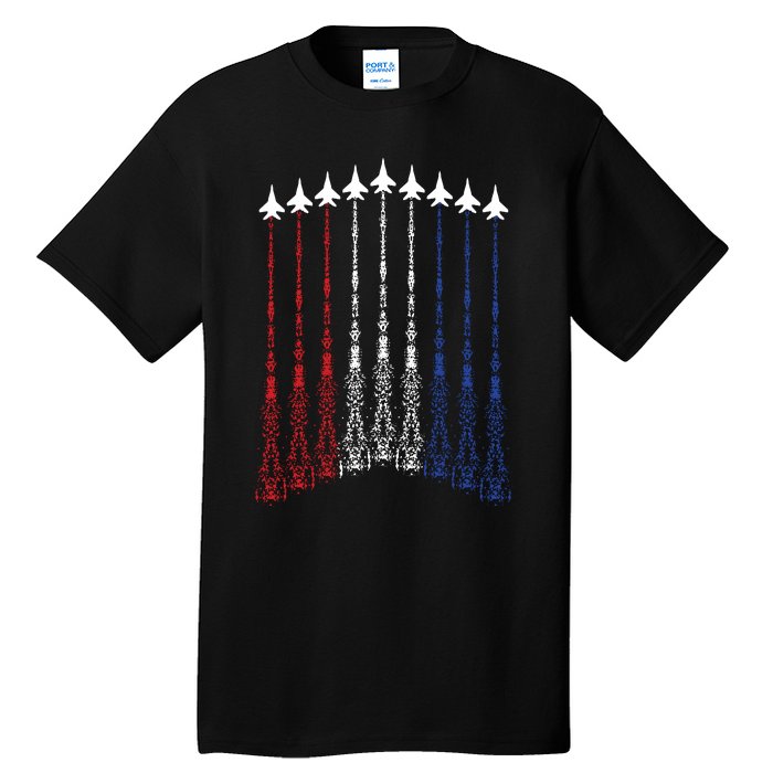 4th Of July Fighter Jet Airplane Red White Blue In The Sky Tall T-Shirt