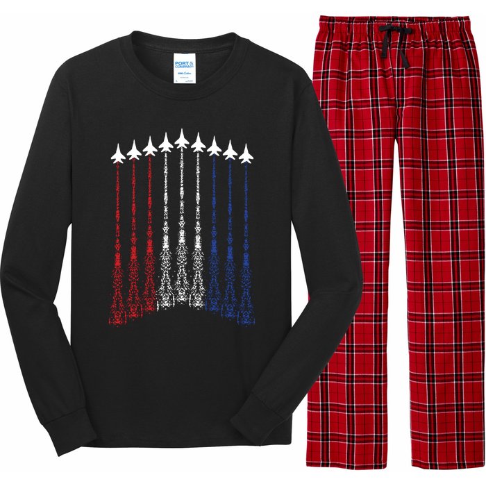 4th Of July Fighter Jet Airplane Red White Blue In The Sky Long Sleeve Pajama Set