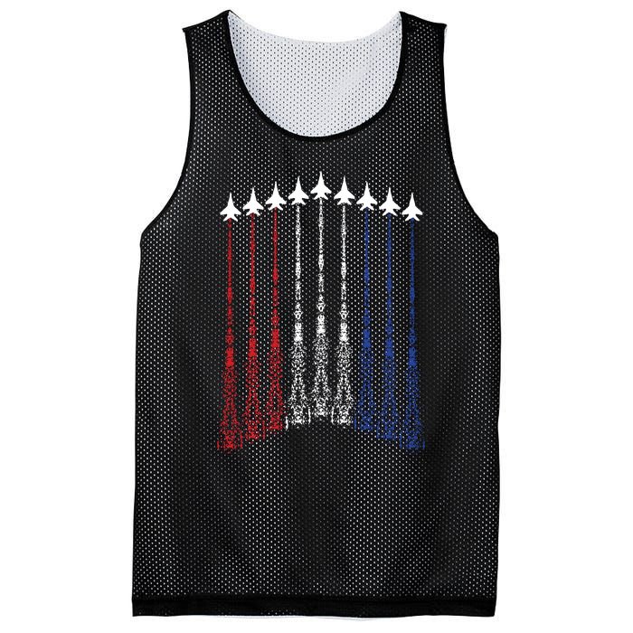 4th Of July Fighter Jet Airplane Red White Blue In The Sky Mesh Reversible Basketball Jersey Tank