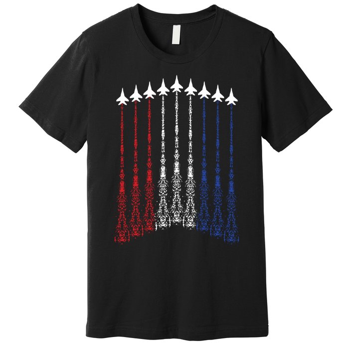 4th Of July Fighter Jet Airplane Red White Blue In The Sky Premium T-Shirt