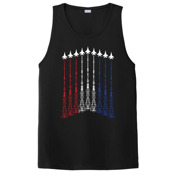 4th Of July Fighter Jet Airplane Red White Blue In The Sky PosiCharge Competitor Tank