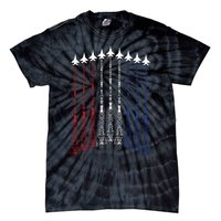 4th Of July Fighter Jet Airplane Red White Blue In The Sky Tie-Dye T-Shirt