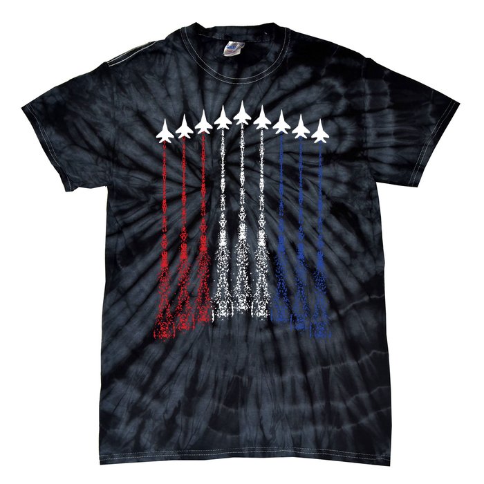 4th Of July Fighter Jet Airplane Red White Blue In The Sky Tie-Dye T-Shirt