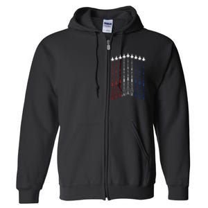 4th Of July Fighter Jet Airplane Red White Blue In The Sky Full Zip Hoodie