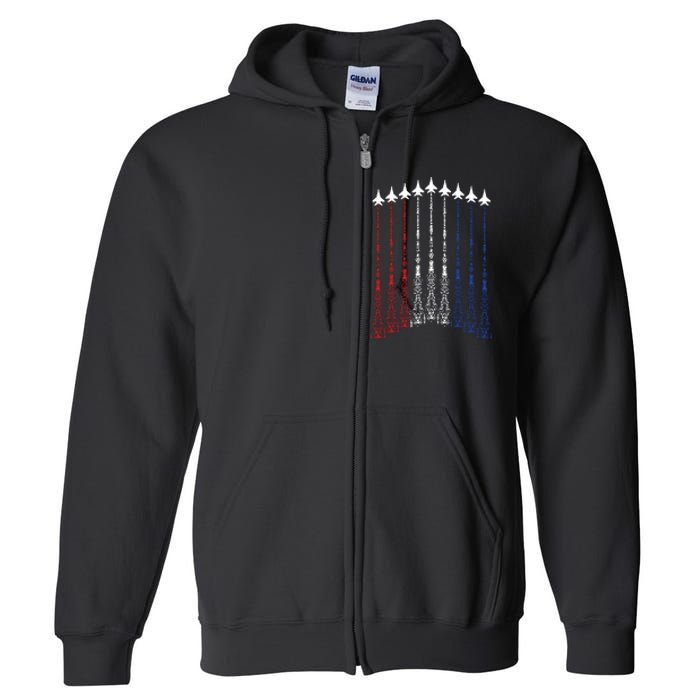 4th Of July Fighter Jet Airplane Red White Blue In The Sky Full Zip Hoodie