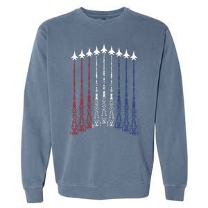 4th Of July Fighter Jet Airplane Red White Blue In The Sky Garment-Dyed Sweatshirt