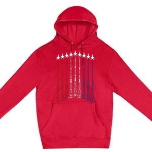 4th Of July Fighter Jet Airplane Red White Blue In The Sky Premium Pullover Hoodie