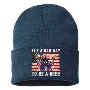 4th Of July Its A Bad Day Tobe A Beer Funny Racoon Gift Sustainable Knit Beanie