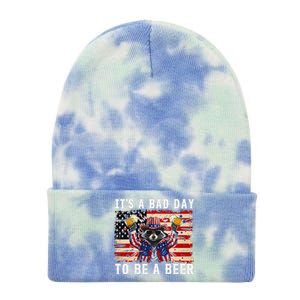 4th Of July Its A Bad Day Tobe A Beer Funny Racoon Gift Tie Dye 12in Knit Beanie