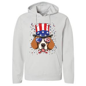 4th Of July Patriotic Beagle American USA Flag Beagle Lovers Performance Fleece Hoodie