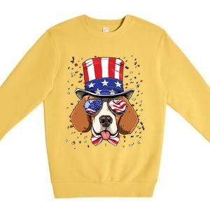 4th Of July Patriotic Beagle American USA Flag Beagle Lovers Premium Crewneck Sweatshirt