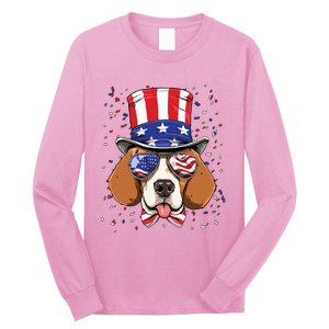 4th Of July Patriotic Beagle American USA Flag Beagle Lovers Long Sleeve Shirt