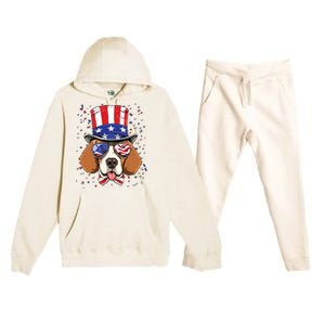 4th Of July Patriotic Beagle American USA Flag Beagle Lovers Premium Hooded Sweatsuit Set