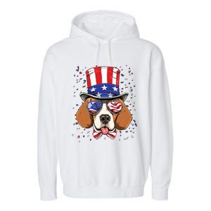 4th Of July Patriotic Beagle American USA Flag Beagle Lovers Garment-Dyed Fleece Hoodie