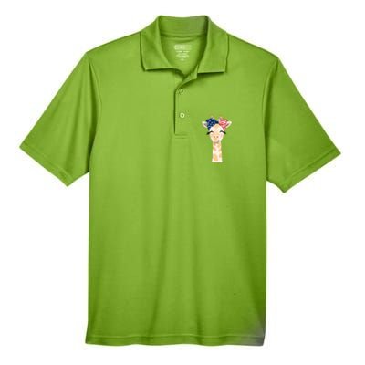 4th Of July Usa Giraffe Cute Men's Origin Performance Pique Polo